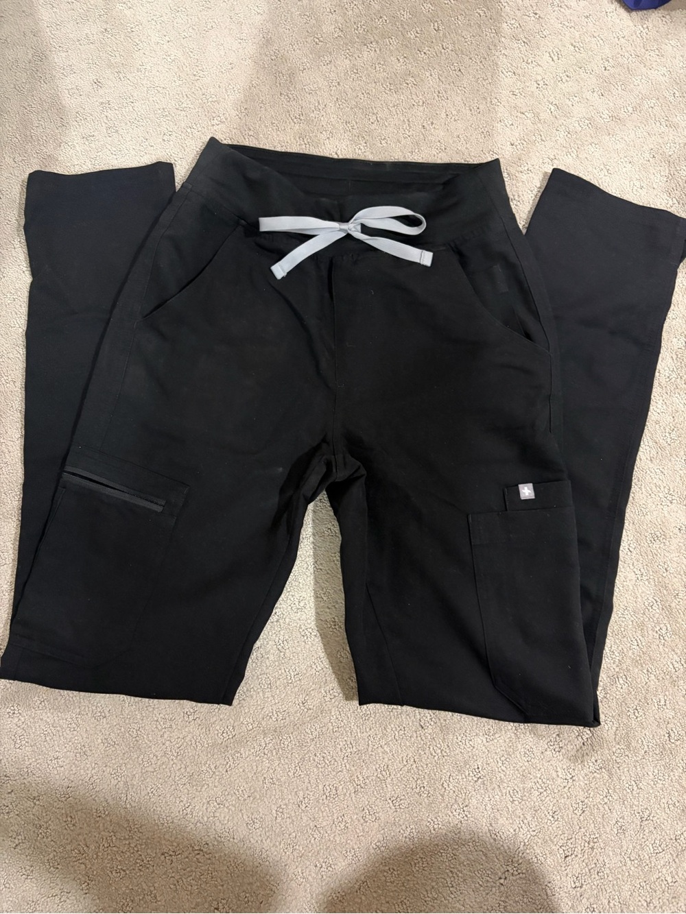 Tall Figs Black skinny Scrub Pants with Gray Drawstring